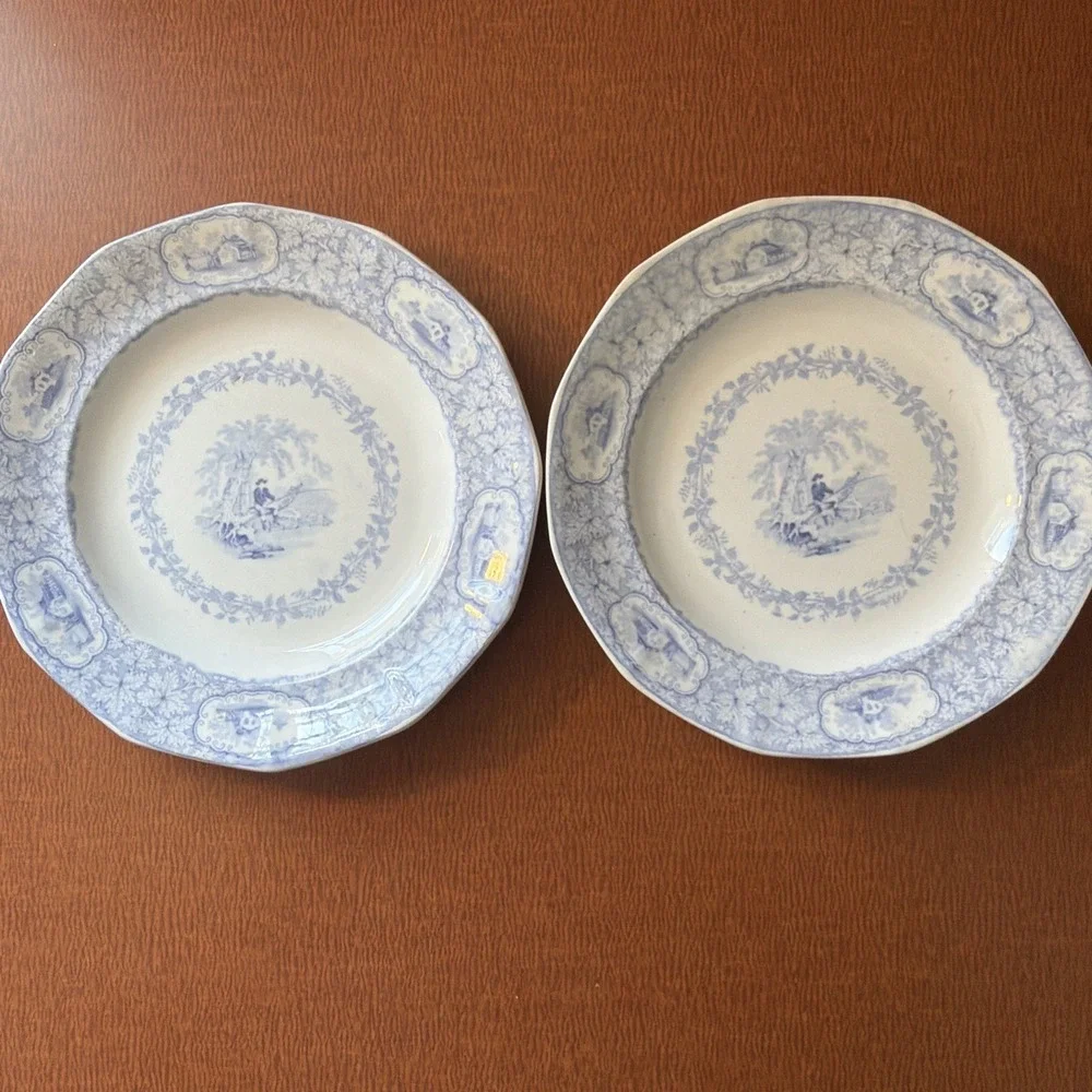 2 Antique J. Clementson Blue Transfrerware 